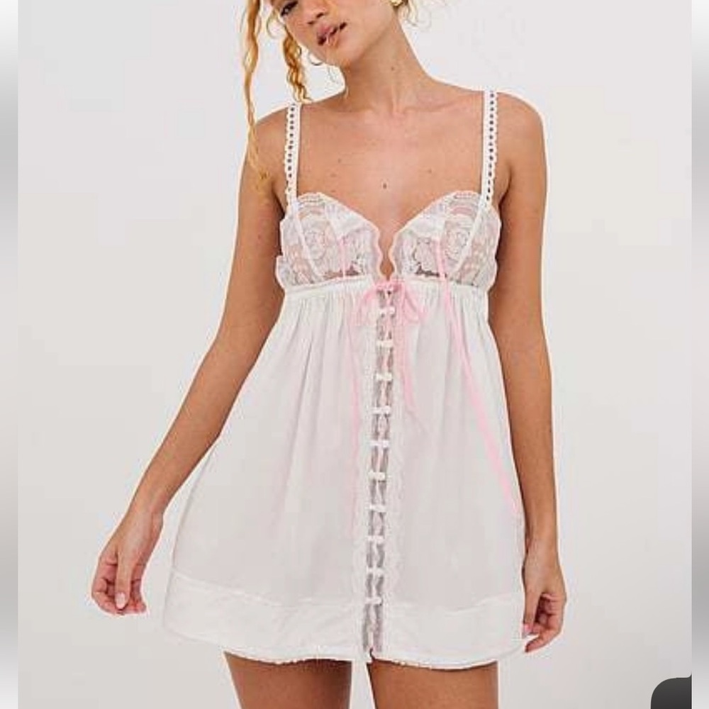 New! For Love & Lemons White Alexa Slip Mini Dress Size Large 23985